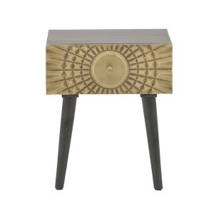 Нощно шкафче Golden Eye мангово дърво масив златен метален обков 45х35х55cm