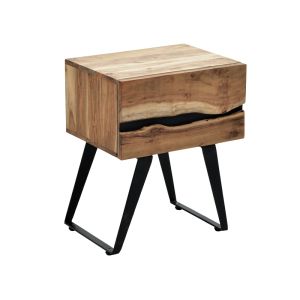 Imena bedside table made of solid acacia wood in a natural shade with black metal legs 45x35x56cm