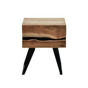 Imena bedside table made of solid acacia wood in a natural shade with black metal legs 45x35x56cm