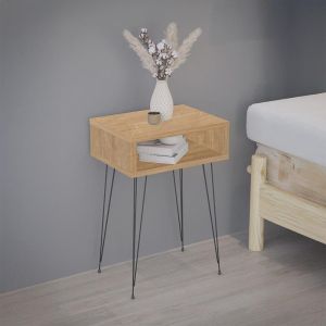 Нощно шкафче Naida в дъбово покритие - черни метални крака 40x30x59см