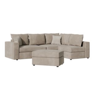 Reversible polymorphic sofa London gray-beige fabric-light gray pillows 296x246x95cm