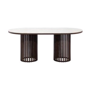 Oval dining table Fl17 with beige ceramic surface and brown metal base 180x90x76cm