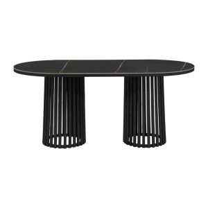 Oval dining table Fl17 with ceramic surface and metal base in matte black color 180x90x76cm