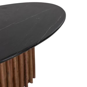 Oval dining table Draxxhm9689 acacia solid wood with marble top black color 200x100x76hcm