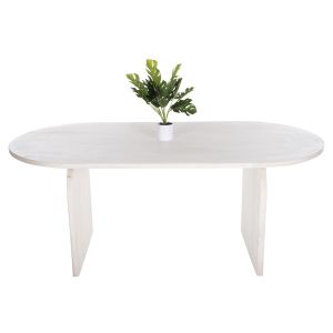 Oval dining table Honky Santorini Wood Hm9690 solid mango wood in white color 180x90x76hcm