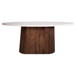 Oval dining table Purger Hm9715 solid mango wood with white marble top 180x90x76hcm