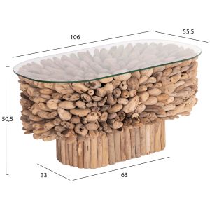 Oval coffee table Sparrow Hm9962 Driftwood Naturally - natural wood and glass 106x55.5x50.5cm.
