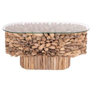 Oval coffee table Sparrow Hm9962 Driftwood Naturally - natural wood and glass 106x55.5x50.5cm.
