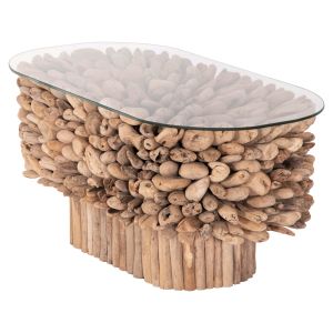 Oval coffee table Sparrow Hm9962 Driftwood Naturally - natural wood and glass 106x55.5x50.5cm.