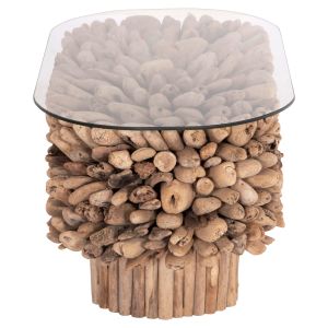 Oval coffee table Sparrow Hm9962 Driftwood Naturally - natural wood and glass 106x55.5x50.5cm.