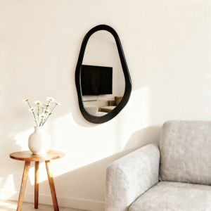 Oval mirror Baloa Mdf in black color 44x4x80cm