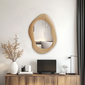 Oval mirror Enola made of MDF in a natural shade 54x2.5x80cm