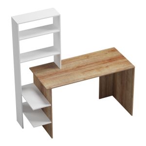 Bivoro office desk with shelf in oak-white color 146x55x129cm