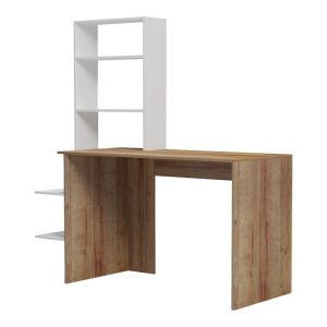 Bivoro office desk with shelf in oak-white color 146x55x129cm