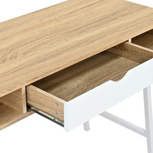 Офис бюро Yamin в цвят дъб с бели метални крака 120x48x76см
