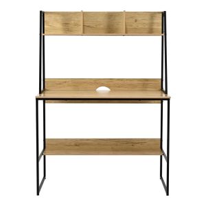 Офис бюро с рафт Herbey в цвят дъб с черен метален крак 100x48x139см