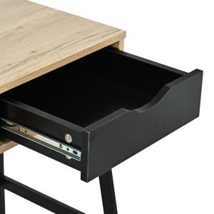 Office desk with shelf and drawer Rezio in oak color with black metal leg 75x45x76cm