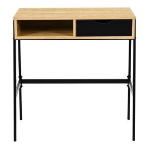 Office desk with shelf and drawer Rezio in oak color with black metal leg 75x45x76cm