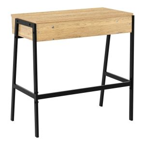 Office desk with shelf and drawer Rezio in oak color with black metal leg 75x45x76cm