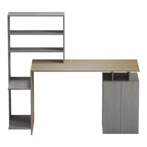 Офис бюро с рафт и шкаф Meza в цвят сонома-сив цимент 146.3x55x128.8см