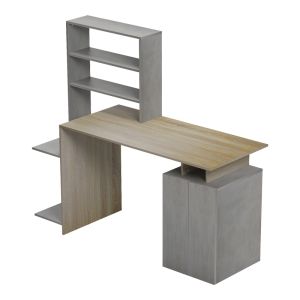 Офис бюро с рафт и шкаф Meza в цвят сонома-сив цимент 146.3x55x128.8см