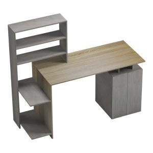 Офис бюро с рафт и шкаф Meza в цвят сонома-сив цимент 146.3x55x128.8см