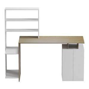 Офис бюро с рафт и шкаф меза в цвят сонома-бяло 146.3x55x128.8см