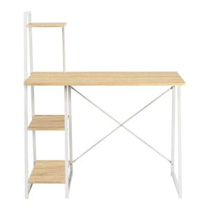 Офис бюро с рафтове Deckstor в цвят дъб с бели метални крака 102x50x117см