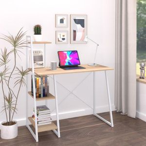 Офис бюро с рафтове Deckstor в цвят дъб с бели метални крака 102x50x117см