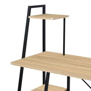 Офис бюро с рафтове Deckstor в цвят дъб с черни метални крака 102x50x117см