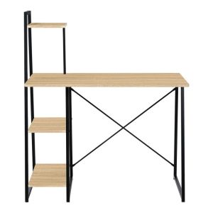 Офис бюро с рафтове Deckstor в цвят дъб с черни метални крака 102x50x117см