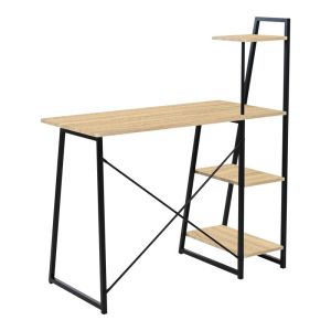 Офис бюро с рафтове Deckstor в цвят дъб с черни метални крака 102x50x117см