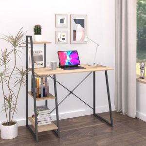 Офис бюро с рафтове Deckstor в цвят дъб с черни метални крака 102x50x117см