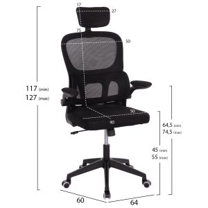 Office chair Baston Hm18236.01 black mesh fabric and Pp frame 64x60x117-127cm.