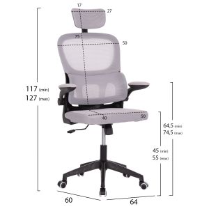 Office chair Baston Hm18236.02 gray mesh fabric and black Pp frame 64x60x127cm.