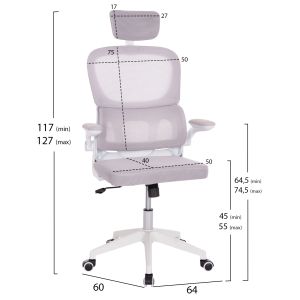 Office chair Baston HM18236.03 gray mesh fabric and white Pp frame 64x60x127cm.