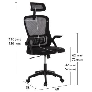 Office chair Blazer Hm1205.01 black mesh fabric - black armrests 60x58x110-130cm.