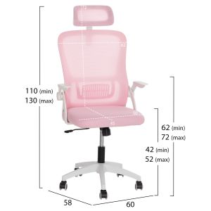 Office chair Blazer HM1205.04 pink mesh fabric - white armrests 60x58x110-130cm.