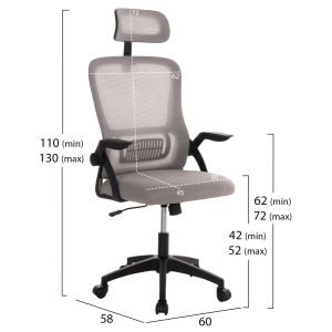 Office chair Blazer Hm1205.05 gray mesh fabric - black frame 60x58x110-130cm.