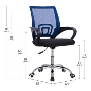 Офис стол Bristone ,36 Blue Mesh материал-хромирана основа-черни подлакътници 60x51x95hcm HM1058