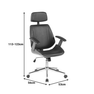 Office chair Fetseno, black, with polyurethane and chrome base, 53x56x113.5-123.5 cm