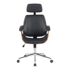Office chair Fetseno, black, with polyurethane and chrome base, 53x56x113.5-123.5 cm