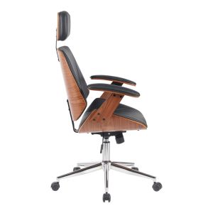 Office chair Fetseno, black, with polyurethane and chrome base, 53x56x113.5-123.5 cm