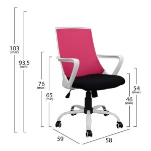 Office chair Malfoi pink with mesh and metal base 58x59x103cm Hm1053,05
