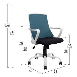 Office chair Malfoi blue with mesh and metal base 58x59x103cm Hm1053,06