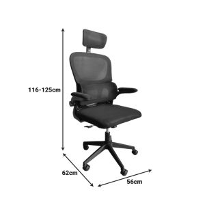 Recko office chair, mesh fabric, gray shade, 56x62x116-125 cm