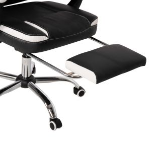 Office chair Seena, black and white Pu, foldable footrest 62x65x115cm Hm1190,02