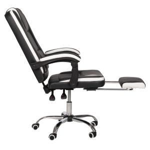 Office chair Seena, black and white Pu, foldable footrest 62x65x115cm Hm1190,02
