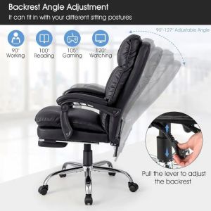 Office chair with footrest Dietina Pu in black color 60x50x105-115cm