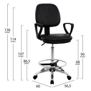 Office chair with stool, black 56.5x60x(114-136)cm HM1042.01